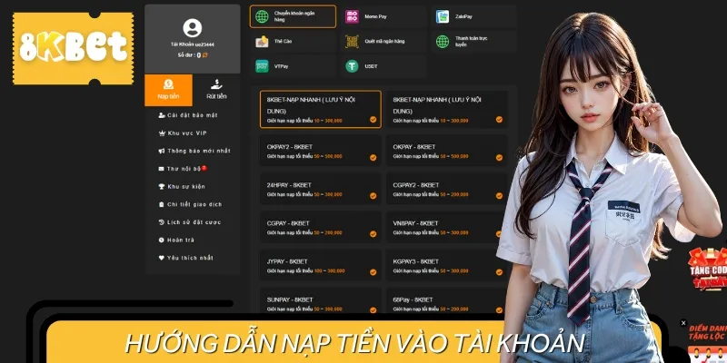 Nạp tiền dễ dàng qua nhiều phương thức, hỗ trợ cả ngân hàng và ví điện tử